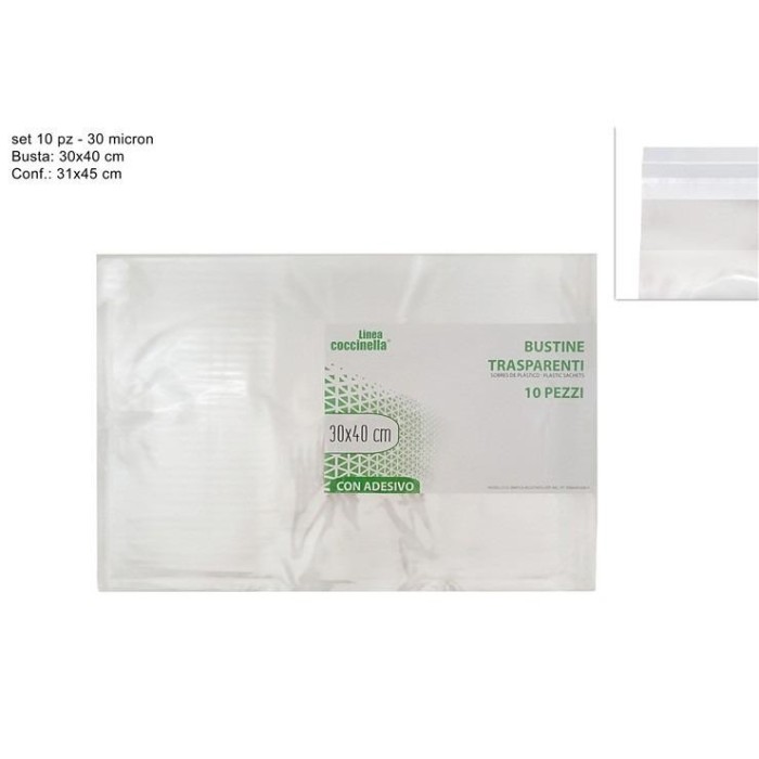 BUSTINE TRASPARENTI 30X40CM CON ADESIVO 10PZ